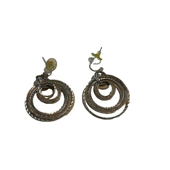 2Pr Fashion Silver Earrings Hoops w/Rhinestone Fringe, 5 Circle Shimmery Dangles - Picture 3 of 3